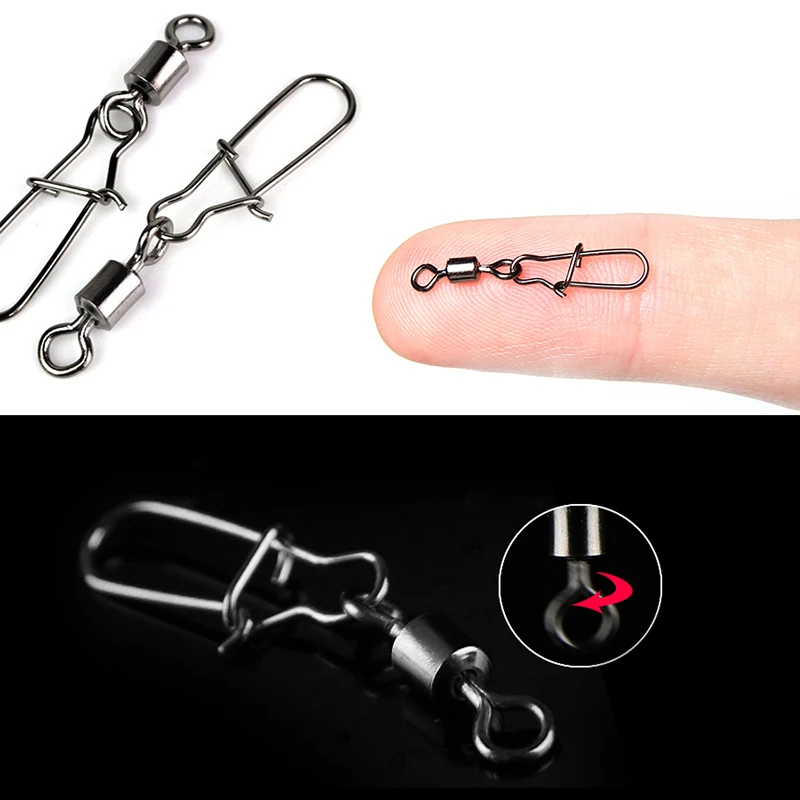 Conector de pesca giratorio, rodamiento de Pin de pescado, gancho a presión de acero inoxidable, aparejos de señuelo, artículos para pesca, 50 Uds./1 Caja 2 # a 14 # - imagen 3