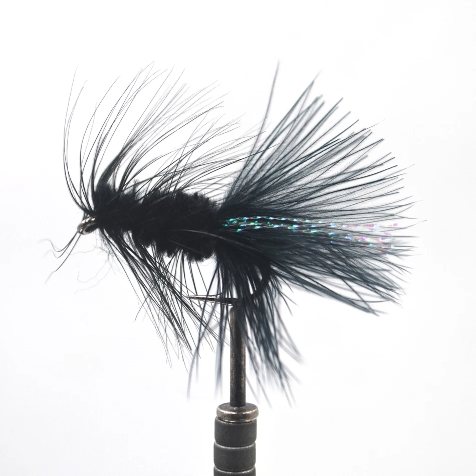 Woolly Bugger Negro MNFT – Flashabou Crystal Flash para lubina - imagen 2