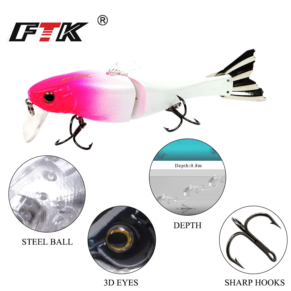 FTK-señuelo de pesca duro Minnow de 2 segmentos, ojos 3D, 13g, 9,5 cm, cebo Artificial de pesca multiarticulado, Swimbait Wobblers - imagen 5