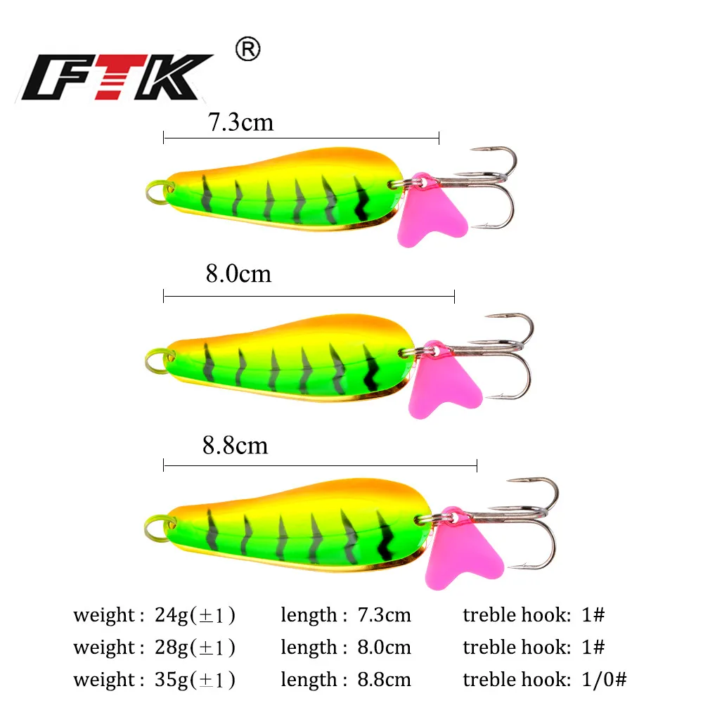 FTK-señuelo de pesca con forma de cuchara, cebo duro de 24g/28g/35g con lentejuelas de ruido para carpa, con anzuelo triple, 1 unidad - imagen 3