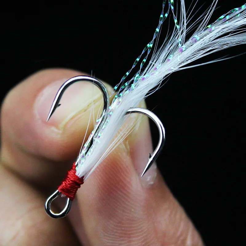 Anzuelos de pelo atado, accesorio de pesca de pelo rojo o pelo blanco, pluma, Mosca, señuelo, 5 uds., 4 #6 # - imagen 5