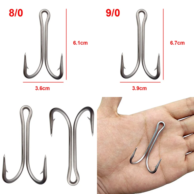 Anzuelos dobles de acero inoxidable 7982, anzuelos de pesca afilados, tamaño 4/0, 5/0, 6/0, 7/0, 8/0, 9/0, 10 unidades - imagen 4