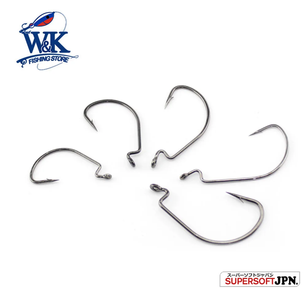 W & K-anzuelo de pesca de Material de alto carbono, 50 unidades, anzuelos de gusanos individuales, señuelo suave, accesorios de pesca, embalaje de caja de pesca de plástico - imagen 4