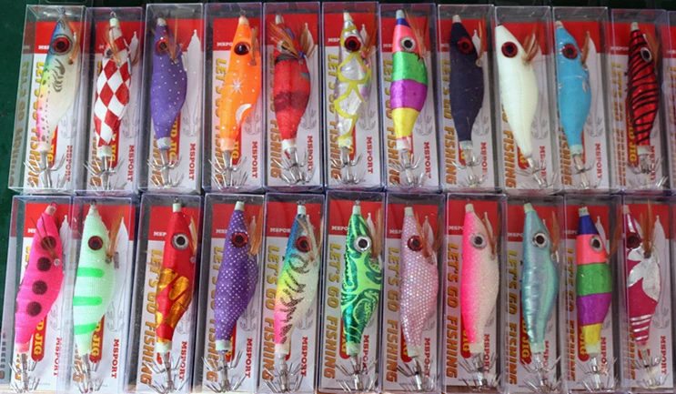 Anzuelo de calamar 3D de ojos grandes, señuelo de pesca de camarón de madera, 25 uds., 10cm, Color mezclado, accesorio de pesca - imagen 2