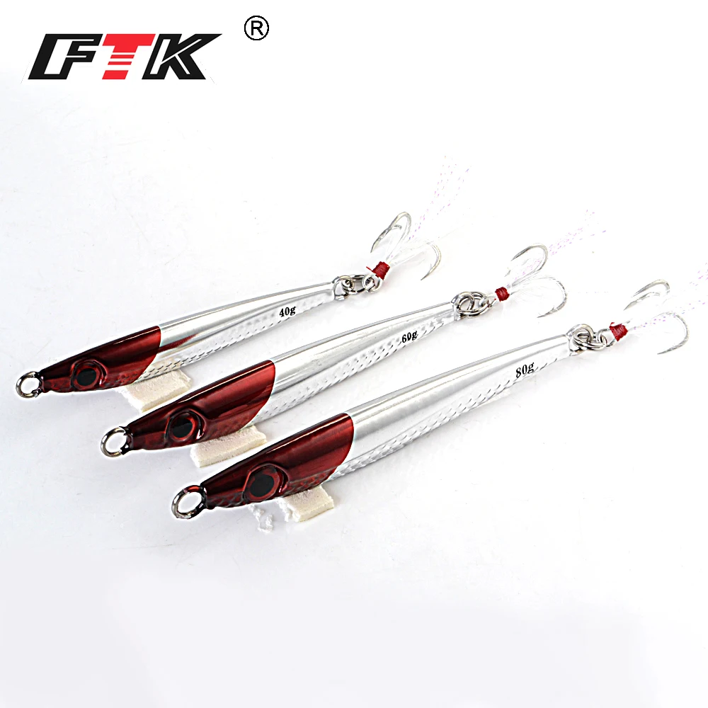 FTK-señuelo de pesca con plantilla de Metal, 40G, 60G, 80G, ojo 3D, cebo Artificial duro con anzuelos triples, señuelo de Jigging, lubina, accesorios de pesca de mar - imagen 3