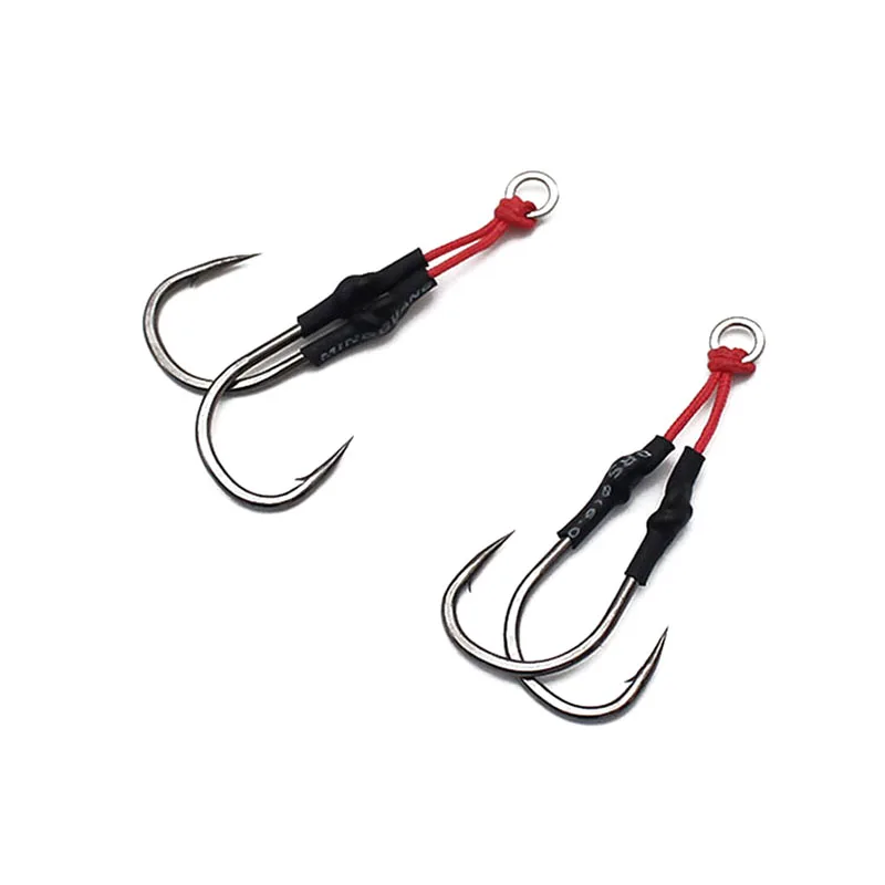 Anzuelo de pesca jigging de metal de doble montaje, accesorio de aparejos, 1/0-9/0, 4 par/paquete - imagen 5
