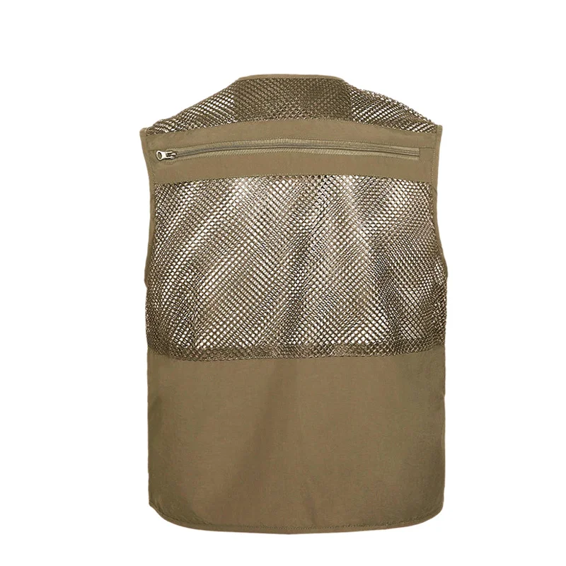 Chaleco de pesca verde militar para hombre, chaqueta sin mangas multiusos con múltiples bolsillos, de malla, color caqui, XA78G - imagen 5