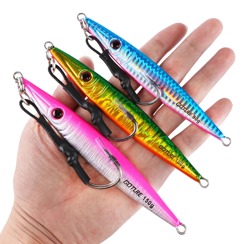 Señuelo de pesca con cuchara de Metal Goture, 80g, 100g, 150g, plantilla de plomo Vertical, cebo de Jigging, Wobbler de pesca para lubina, juego grande, señuelos que se hunden - imagen 5