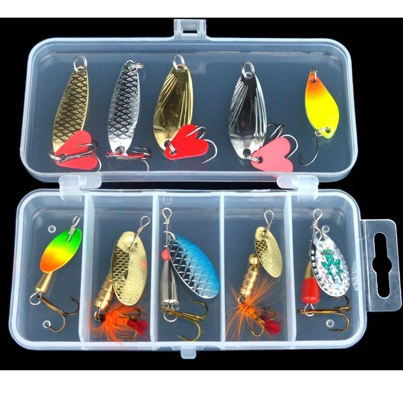 Kit de Señuelos de Pesca, cebo compuesto, 10 unids/set, señuelos de cuchara artificiales, cebos giratorios de rotación coloridos - imagen 2