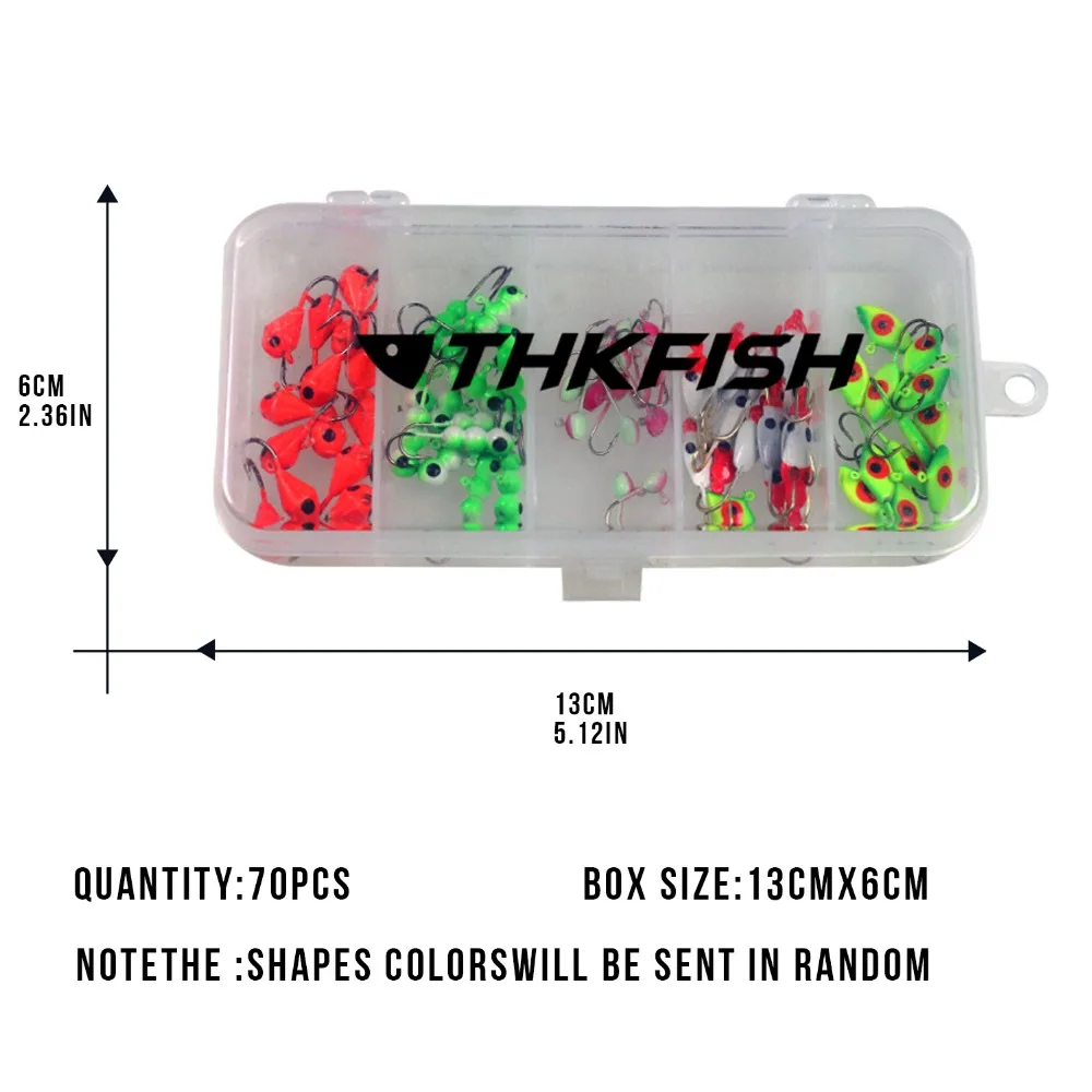 Mini anzuelos de Metal para pesca en hielo, aparejos de pesca de lubina de agua dulce, 0,5g, 0,75g, 1,24g, 70 unidades - imagen 3