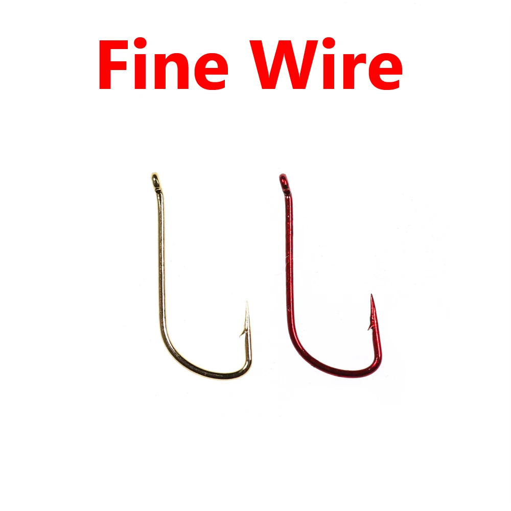 Bimoo-anzuelo de mosca seca de alambre fino, gancho de atado de moscas de Color rojo y dorado, punta afilada, para pesca con mosca pequeña, 20 unidades - imagen 3
