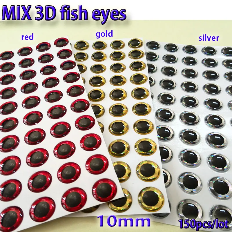 2023 mezcla de ojos de señuelo de pesca, ojos de pesca con mosca, material para atar moscas, cebos de señuelo que hacen plata + oro + mezcla roja toatl 150 unids/lote - imagen 4