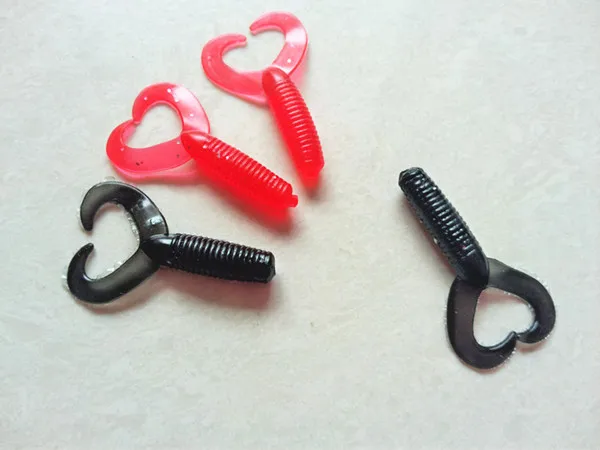 Cebos de doble cola para pesca, gusanos blandos, señuelos de dos colas, 35mm, 100 unidades por lote - imagen 4