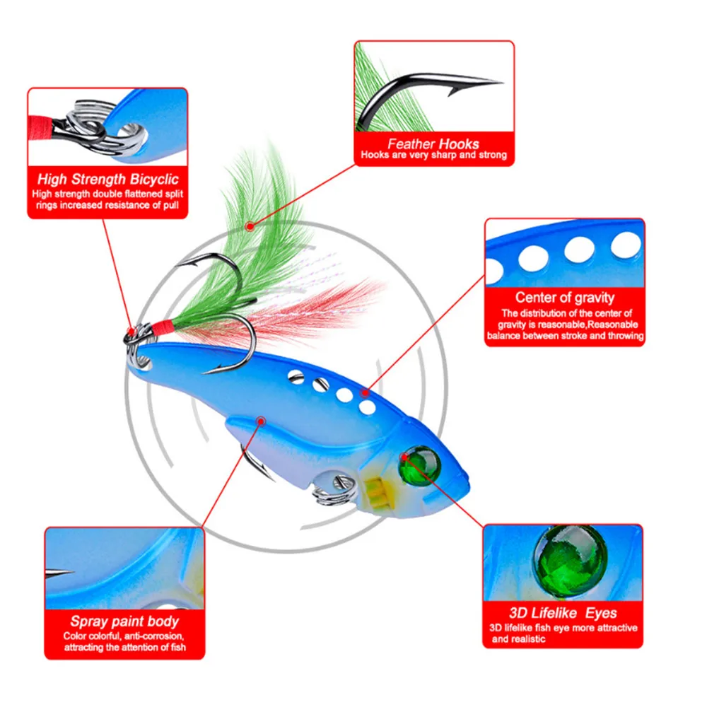 Señuelo de pesca VIB de Metal, 11g/5,5 cm, cuchara vibratoria, cebos duros con pluma, Crankbait Wobbler Swimbait, aparejos VIB de cigarra, 1 Uds. - imagen 5