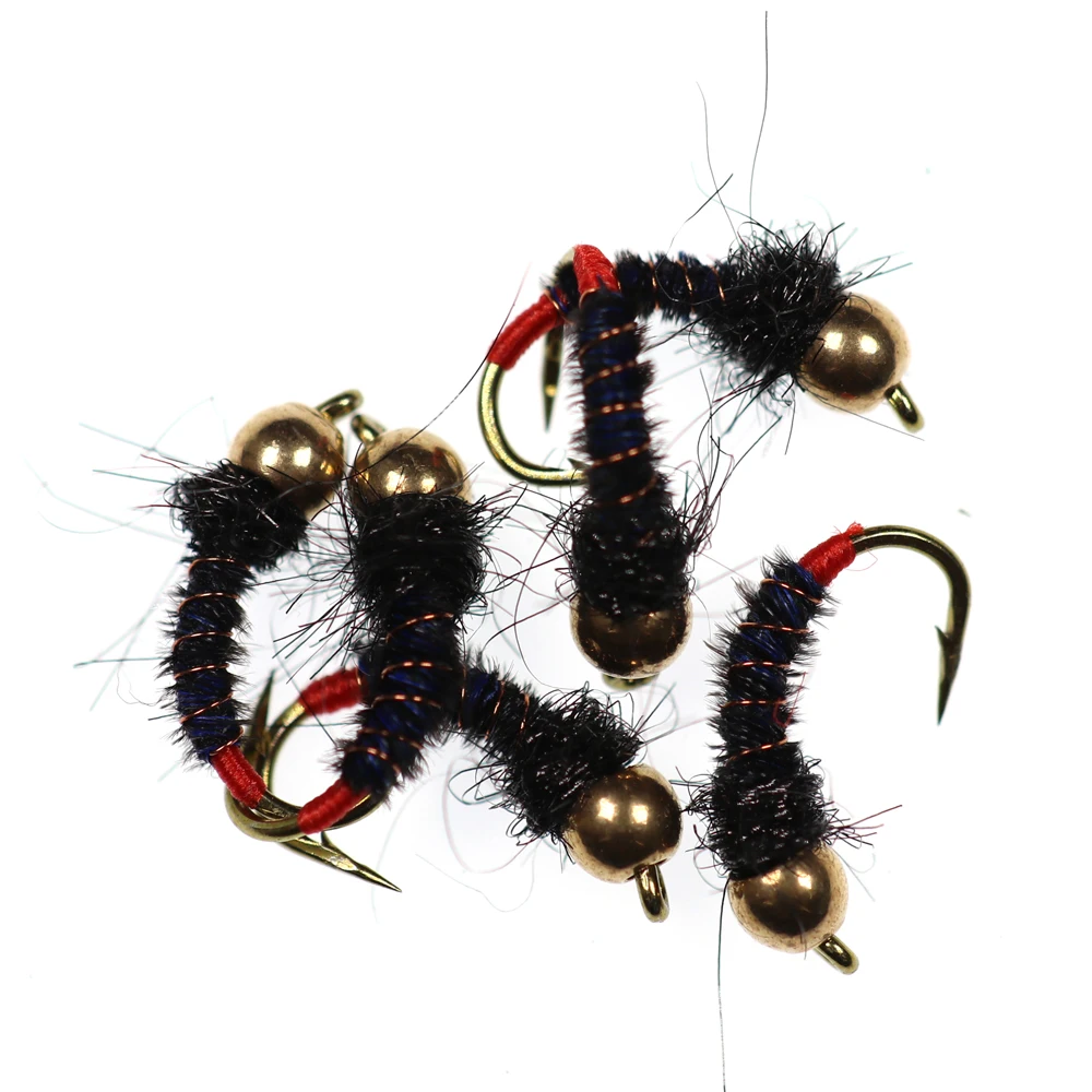 Bimoo 6PCS # 10 señuelos de cebo de pesca con mosca de trucha de hundimiento rápido con cabeza de cuentas de latón - imagen 5