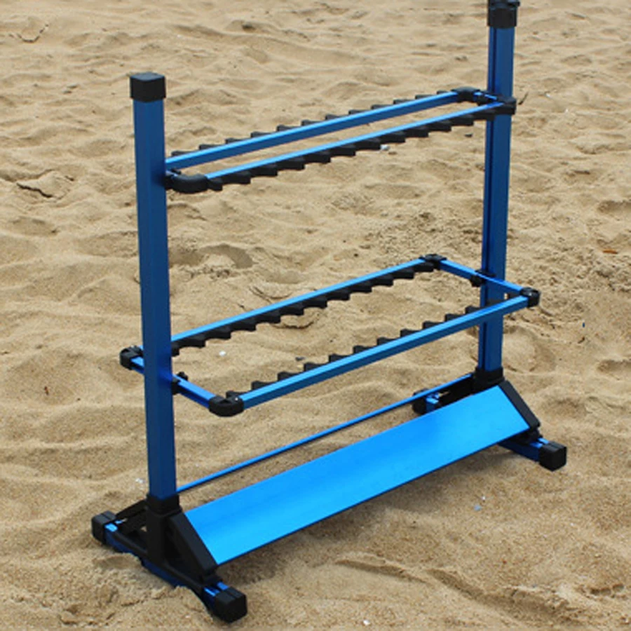 Soporte de exhibición para caña de pescar, accesorio de aleación de aluminio para el hogar, herramientas, 24 agujeros, rojo/azul - imagen 4