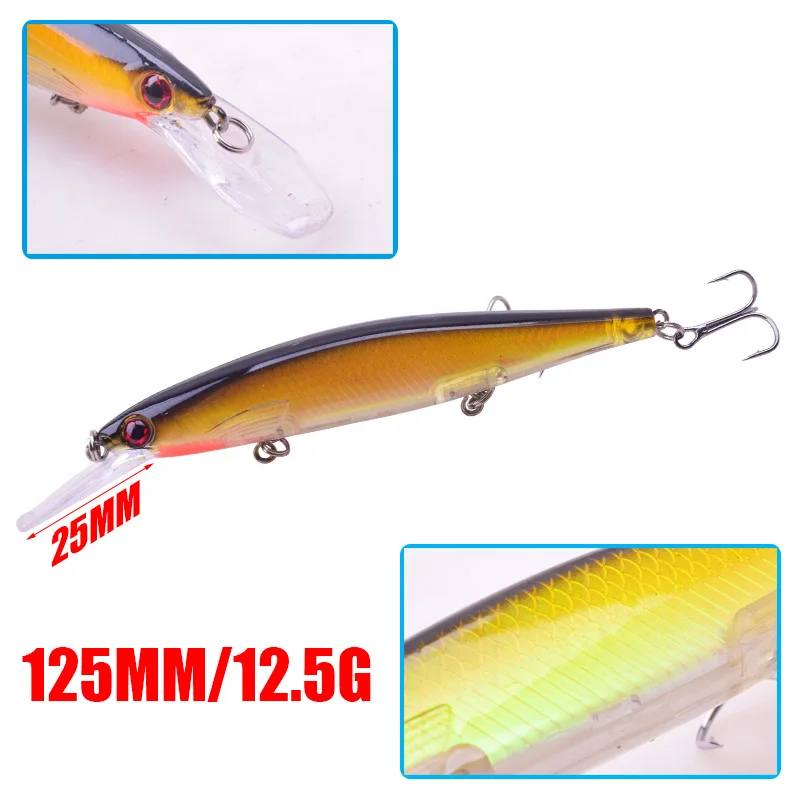 Señuelos de Pesca Minnow flotantes, 125mm, 12,5g, láser, Wobblers, cebo duro Artificial, Crankbait, carpa, aparejos de Pesca, 1 ud. - imagen 3