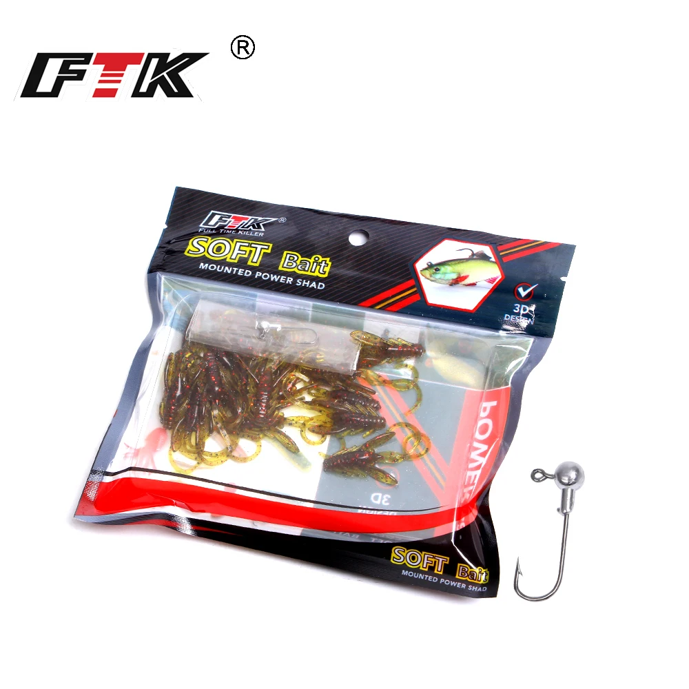 FTK 20 piezas Señuelos de Pesca Shad gusano insecto cebos 4CM Wobbler señuelo cebo silicona gusano cuerpo Swimbait lubina flotante - imagen 5