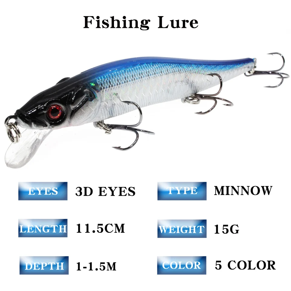 LEOSPORT-Señuelos de Pesca de 11,5 cm/14,5g, cebos duros, 5 colores disponibles, modelos de pececillos de plástico, aparejos de pesca al por mayor, 1 ud.