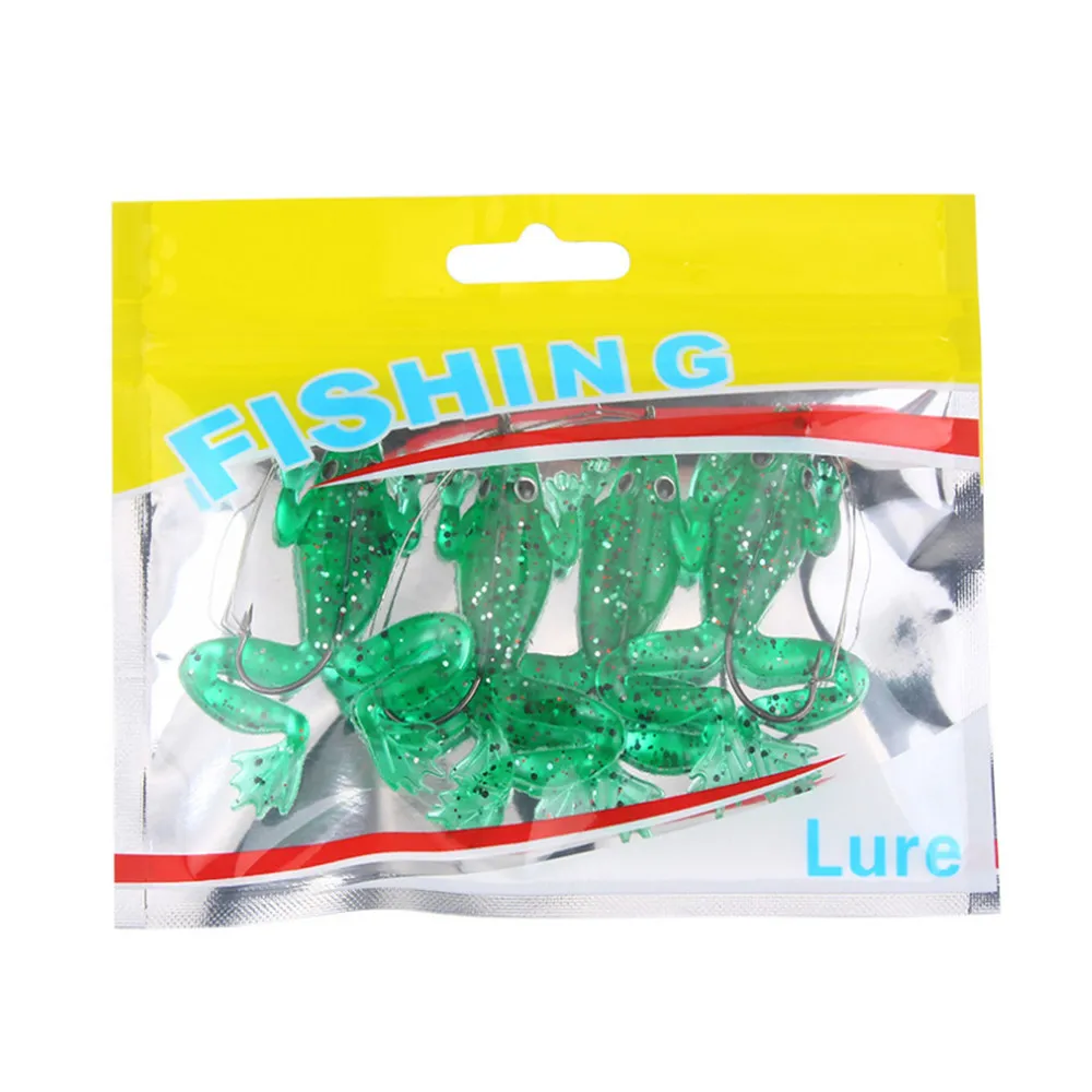 FISHINAPOT-Juego de 4 unids/lote de cebos blandos de goma de rana de 60mm y 5,2g, Señuelos de Pesca de 3 colores con gancho, CrankBait, aparejos de pesca de carpa