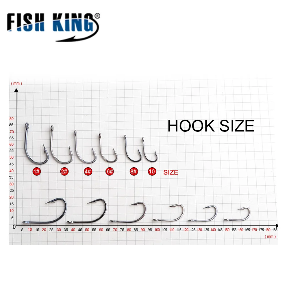 FISH KING-anzuelos de pesca de carpa, 10 piezas, acero al carbono, 1 #-10 #, gancho individual de púas de Europa con anillo alimentador, accesorios de pesca - imagen 2