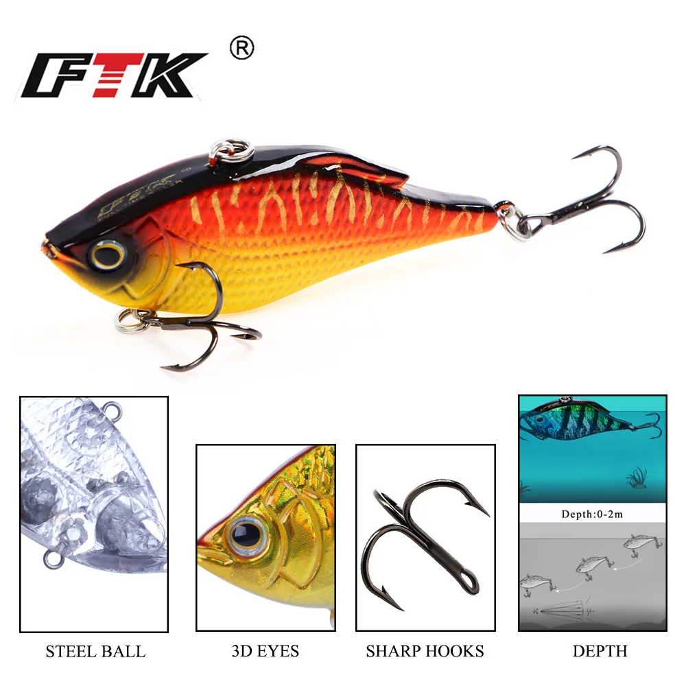 FTK 15g VIB señuelo de pesca duro Minnow 7,3 cm Swimbait Wobblers vibración Trolling Jerkbait cebo de pesca Artificial Lucio - imagen 4