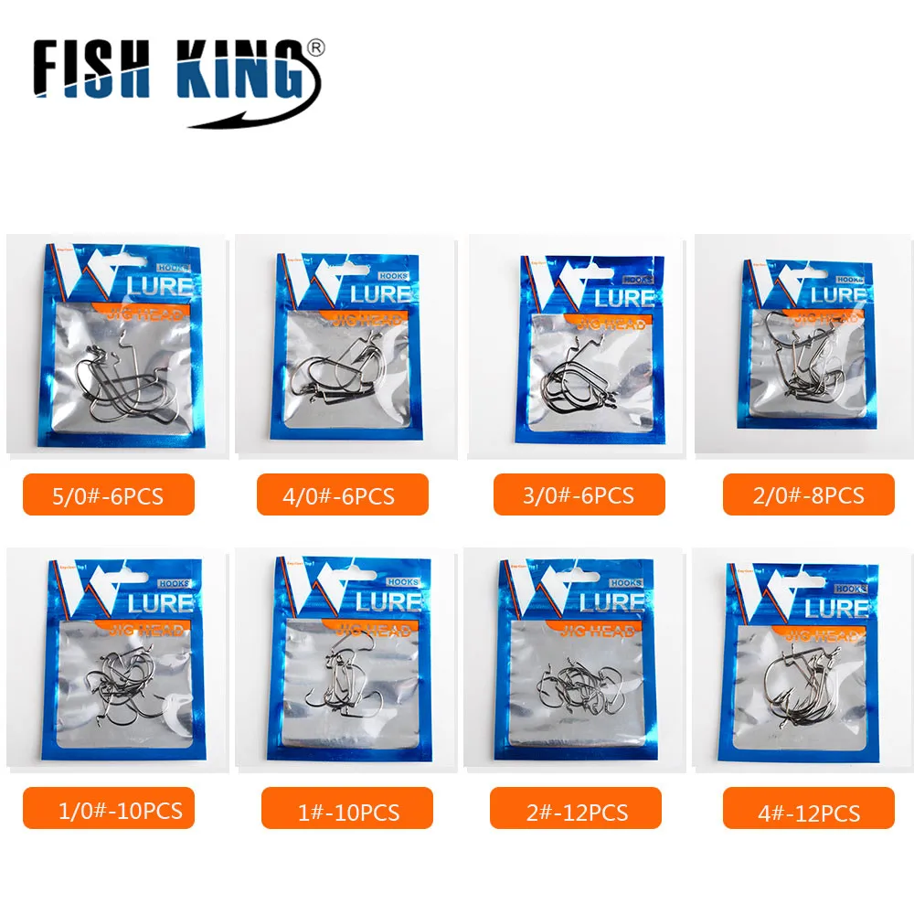 FISH KING-anzuelos de Pesca de Japón, señuelo suave con mango de gusano Offset, Círculo de acero al carbono, 4/0, 3/0, 2/0, 1/0, 1, 2, 4 - imagen 2