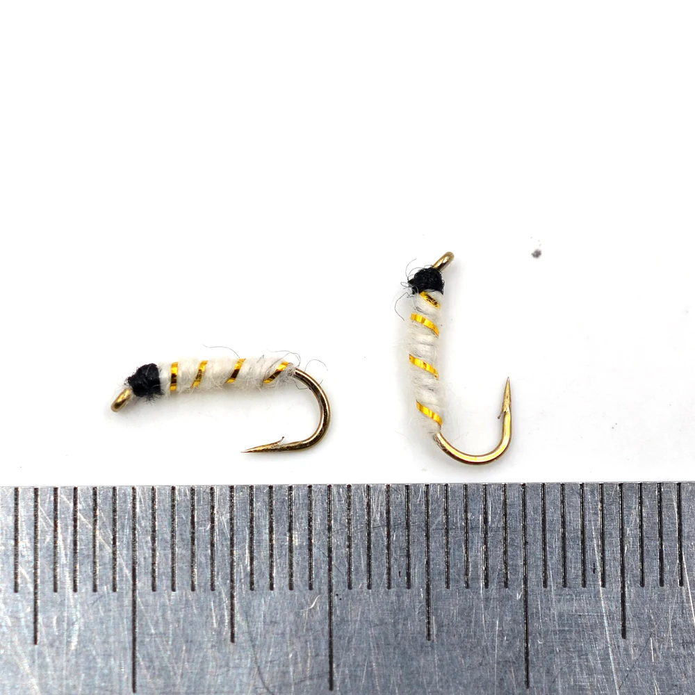 Señuelo de ninfa de pesca MNFT 10PCS 14 #   Señuelos de moscas húmedas de Pupa de cebra blanca, cebos de pesca con mosca - imagen 2