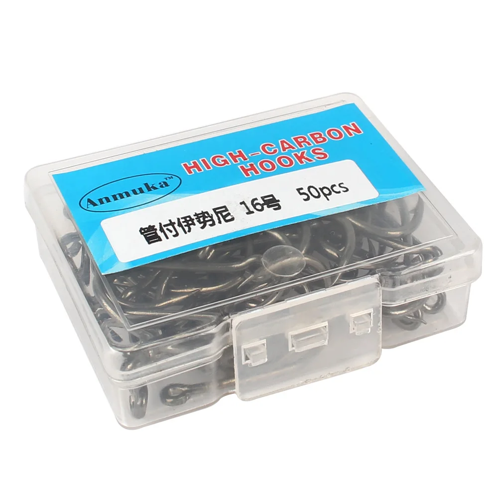 Anzuelos de pesca de acero con alto contenido de carbono, anzuelos con púas, con agujero, accesorios de pesca gratis con caja, lote de 100 unidades, 3-16 # - imagen 3