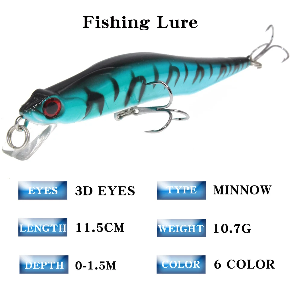 1 Uds 11,5 cm 10,7g Señuelos de pesca Minnow Wobbler cebos duros Crankbaits ABS señuelo Artificial para aparejos de pesca de Lucio - imagen 2