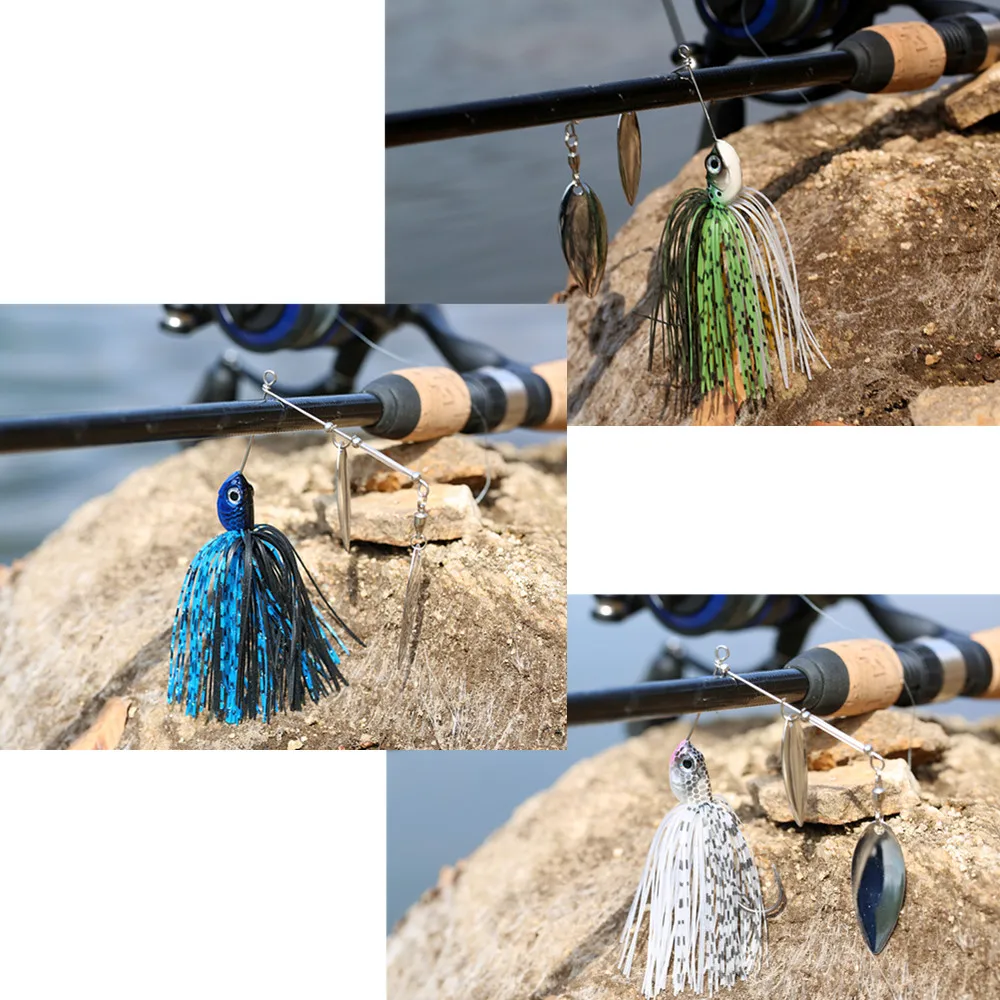 SUNMILE-señuelos de pesca Spinnerbait, cebos giratorios de doble hoja de sauce de 14g para lubina, lucio, tigre, Muskie, señuelo de plantilla de Metal - imagen 5