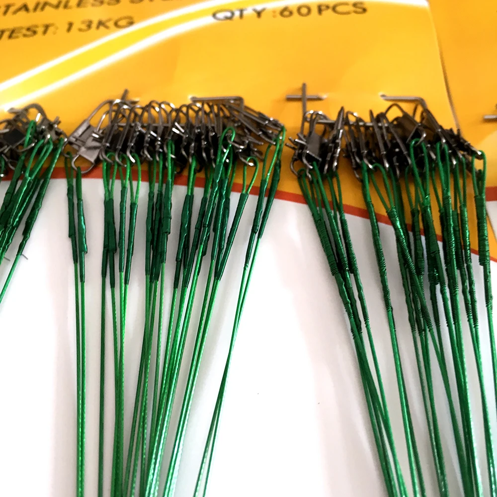 Hilo de pescar de 15cm, 20cm y 25cm, líder de alambre de acero con accesorio de pesca giratorio, Correa Olta Leadcore, 60 unids/lote - imagen 4