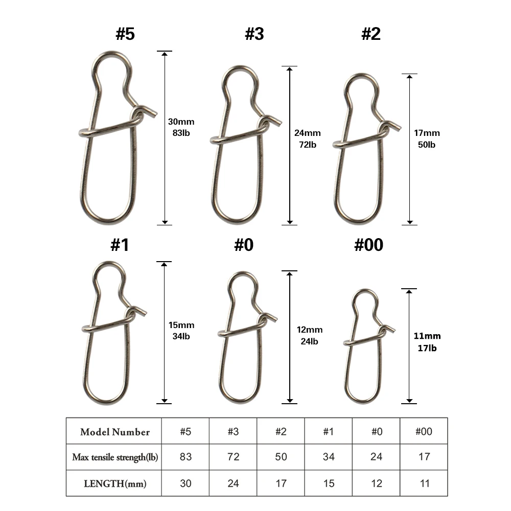 Goture-Lote de ganchos conectores de línea de pesca, accesorios de pesca con botón a presión, bonitos tamaños 5, 3, 2, 1, 0, 00, 200 unidades - imagen 2