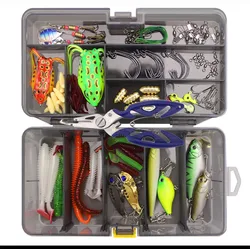 Kit de Señuelos de Pesca, juego de 101 piezas, alicates, anzuelo de gusano, cebo suave, Popper, lápiz, manivela, Wobbler, VIB, Minnow, Rana, Spinner, plantilla de conector