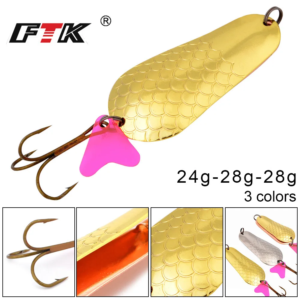 FTK-señuelo de Pesca de Metal con anzuelo triple, cuchara CrankBait, manivela, aparejos de Pesca, 24G, 28G, 1 unidad - imagen 2