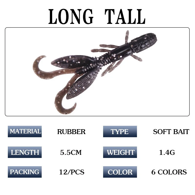 Señuelo de pesca de camarones blandos, Wobblers artificiales Isca de 5,5 cm/1,4g, cebo de silicona Artificial, aparejos de pesca con mosca de goma, 12 unidades por lote - imagen 2