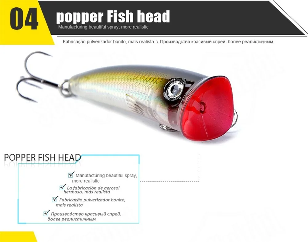 Cabeza de pescado popper para pescar efectiva y elegante