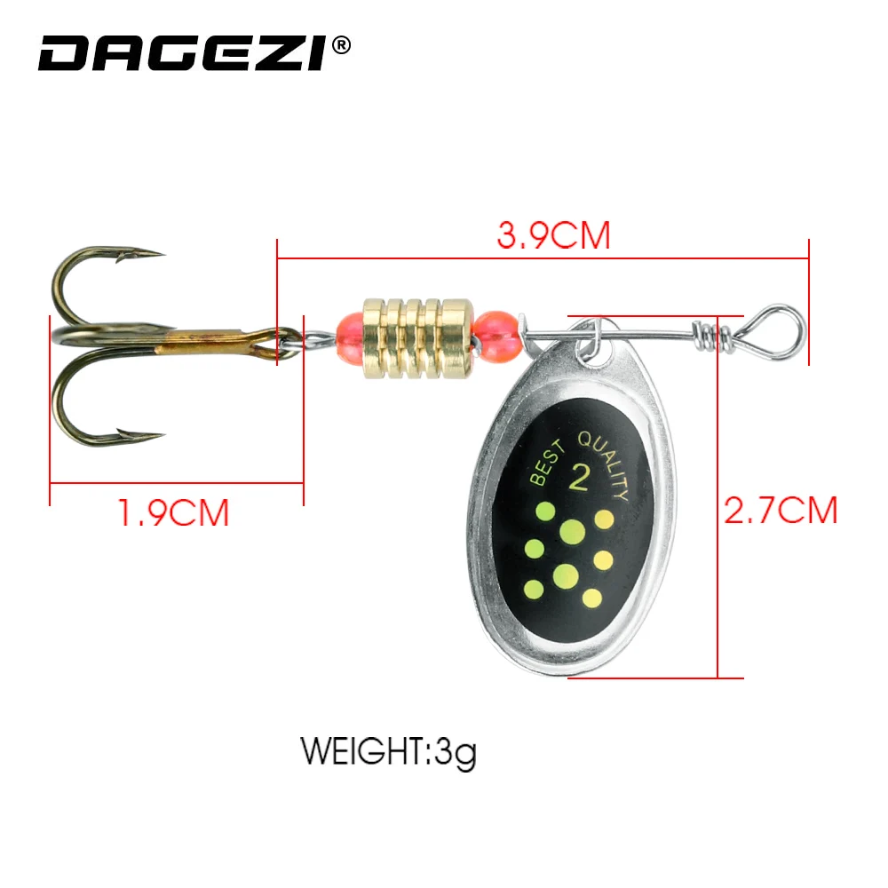 DAGEZI-señuelo de cuchara de pesca, anzuelo giratorio, 3g, wobbler - imagen 3