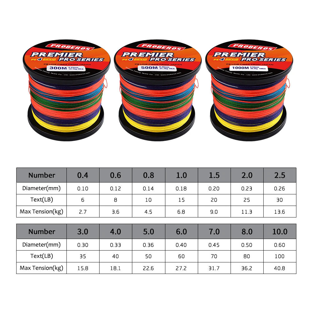 PROBEROS-línea de pesca trenzada Multicolor, 300M, 500M y 1000M, PE, 6-100LB - imagen 3