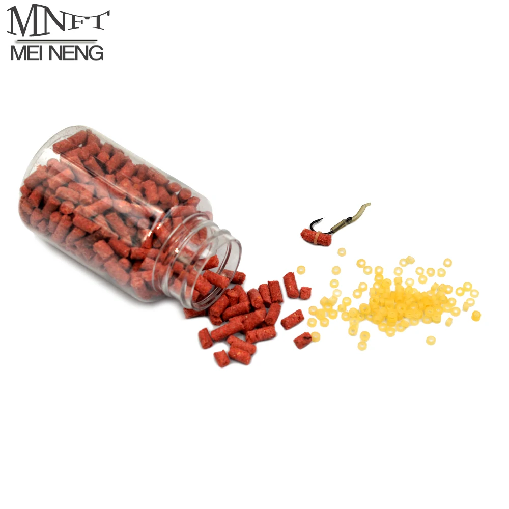 MNFT 1 botella de aproximadamente 300 Uds. Cebos de carpa con olor a hierba, 3 sabores, cebos de pesca gruesos, Señuelos de pesca, cebos artificiales y bandas de goma
