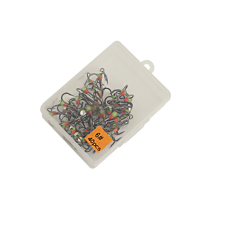 40 unids/lote de anzuelos de color arcoíris, accesorios de equipo de pesca, anzuelos de pesca afilados de acero rico en carbono con tres anclas - imagen 4