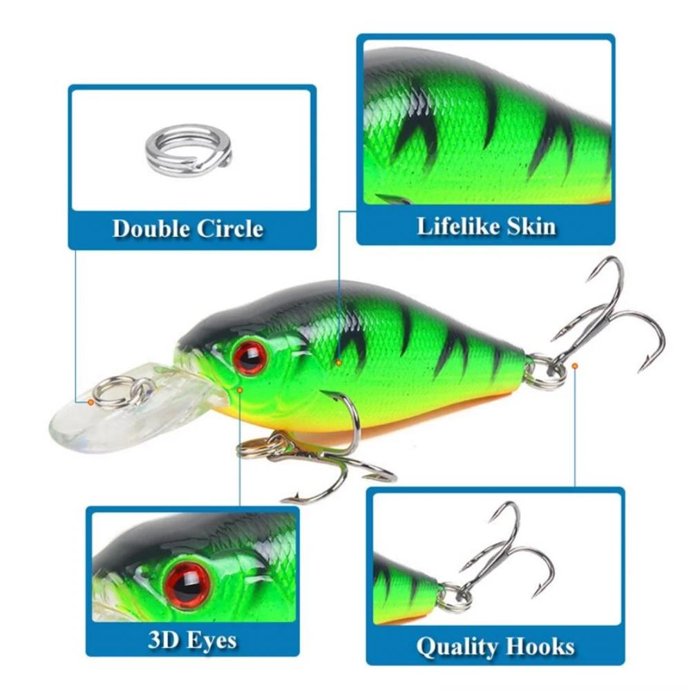 Señuelo de Pesca Minnow Wobblers, 7cm, 8,1g, Crankbait flotante, cebo duro de plástico Artificial, aparejos de Pesca de carpa, 1 Uds. - imagen 4
