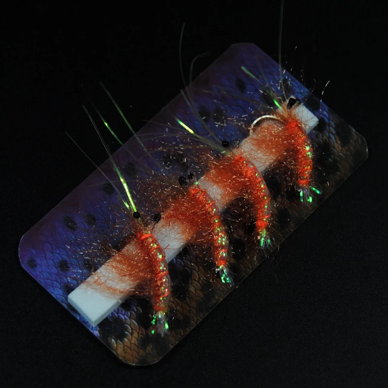 Bimoo-señuelos artificiales de Camarón, cebo de pesca con mosca, Color naranja, 4 unidades, #6 - imagen 2