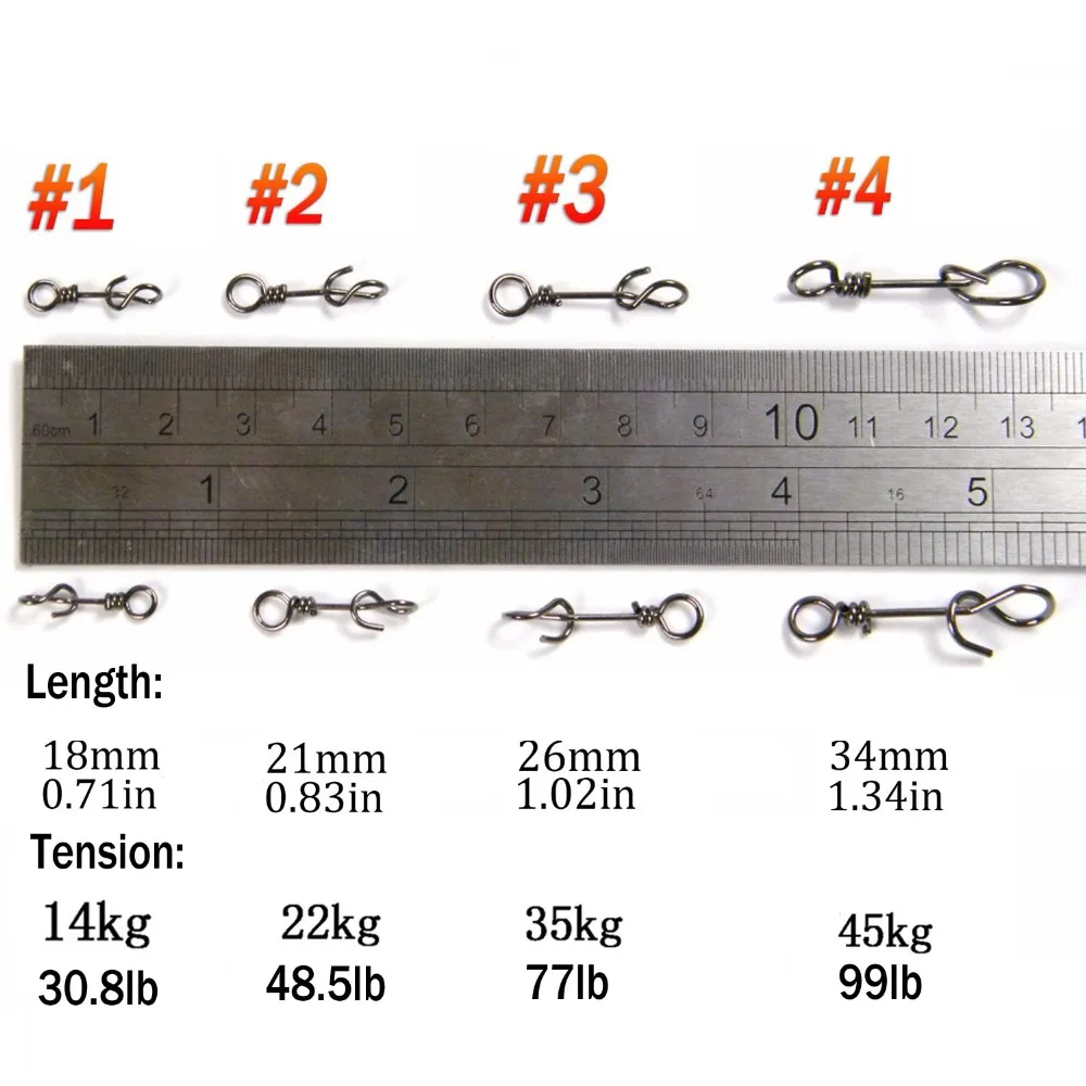 Conector de pesca de acero inoxidable, 100 Uds., bloqueo de Clip rápido, anillos sólidos giratorios, broches de seguridad, herramienta para anzuelo de pesca - imagen 3