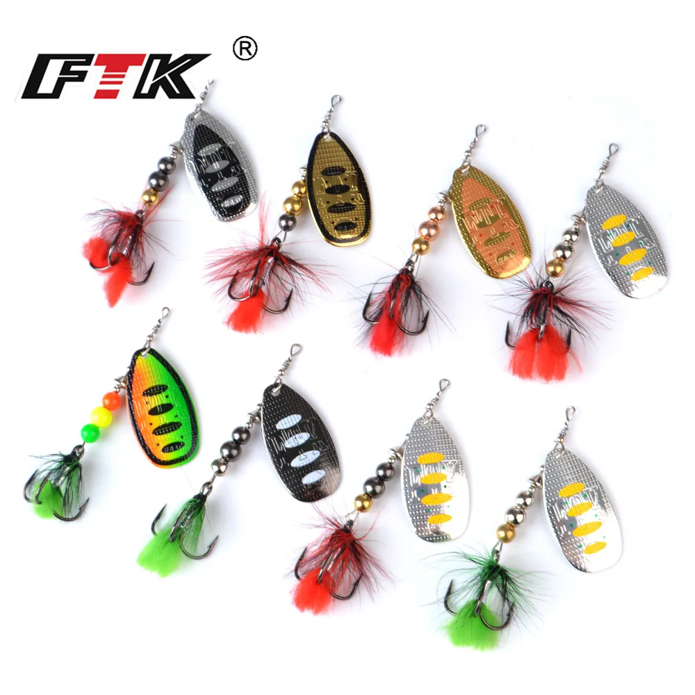 FTK-señuelo de pesca con cebo giratorio, 8g, 13g, 19g, cuchara de Metal, cebo duro con anzuelos triples de plumas, Wobblers, aparejos de Lucio - imagen 3