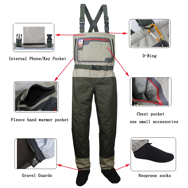 Botas de pesca para hombre, medias transpirables, Wader, ligero, Convertible, pantalones de caza, Kit para pesca con mosca - imagen 2