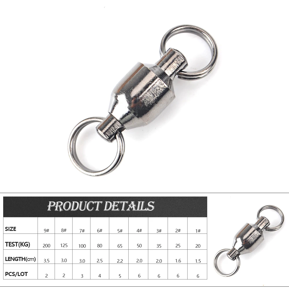 NGB 2-6PCS Giratorio de pesca con rodamiento de bolas con anillo dividido 1 # -9 #   Señuelo de pesca Conector Terminal Aparejos de pesca - imagen 2