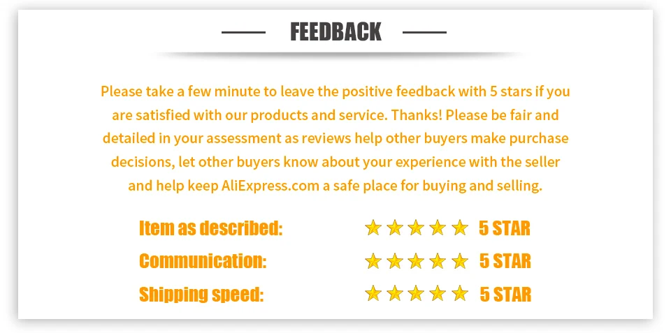 Deje un comentario positivo con 5 estrellas para ayudar a otros compradores a tomar decisiones informadas