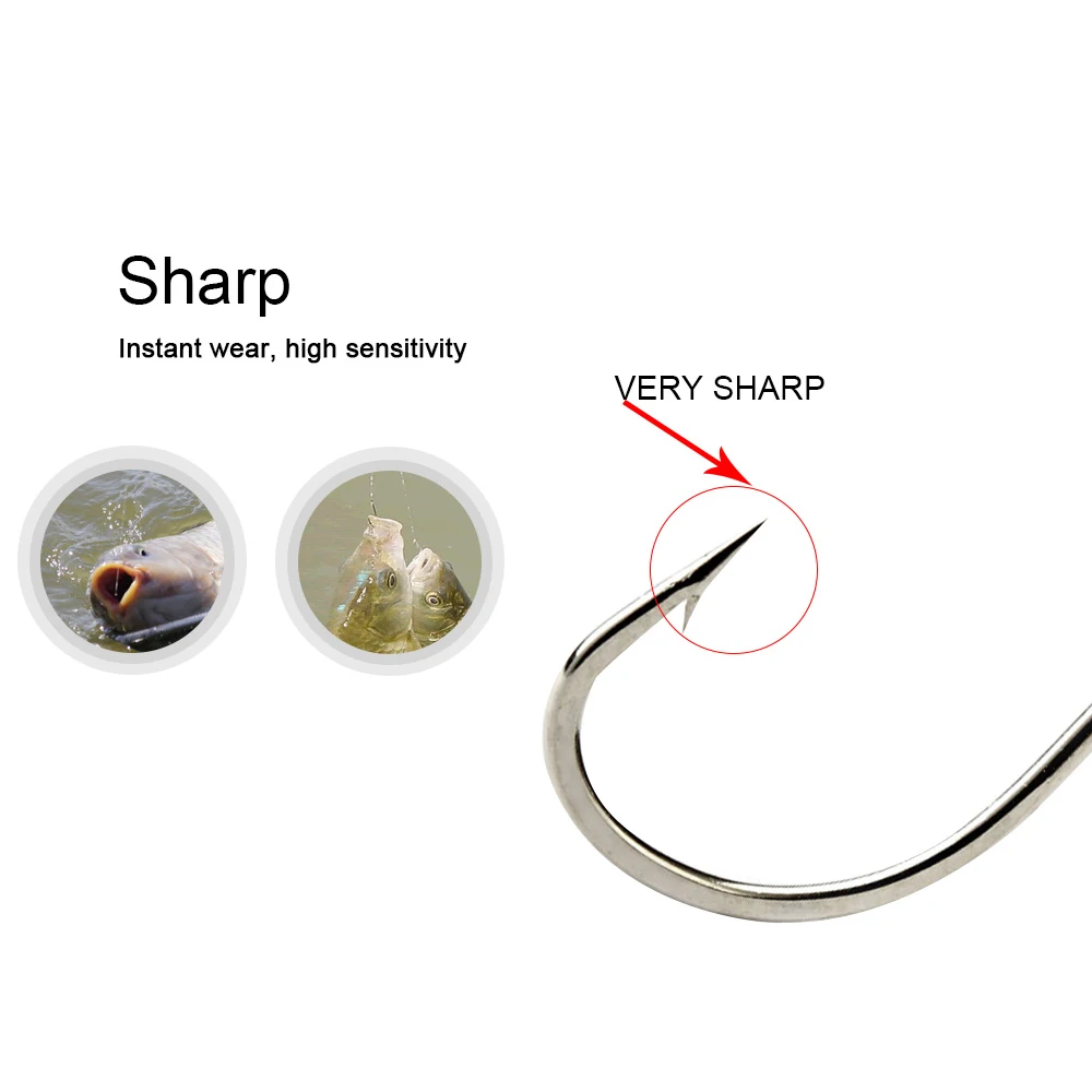 100 Uds. Anzuelos de pesca de acero rico en carbono planos 421N con púas redondas dobladas accesorios de pesca tamaño 1 # -10 #