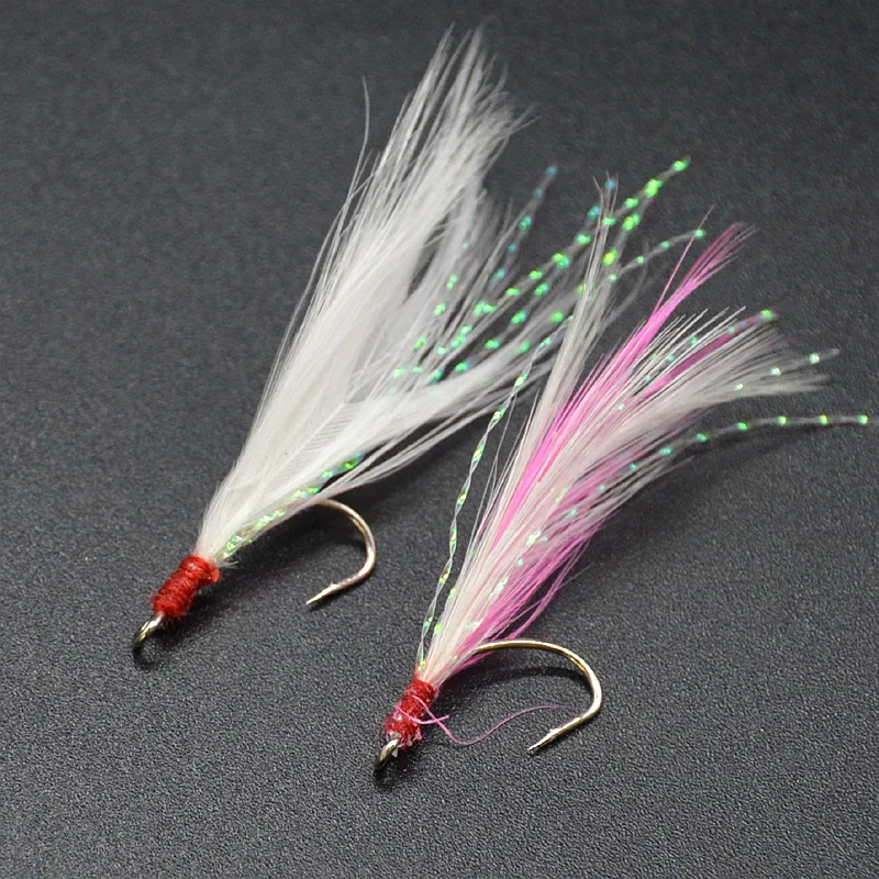 Anzuelos de pesca con pluma y ojo grande, señuelos de cuchara de tamaño pequeño, gancho único curvo, accesorios de piel, lote de 10 piezas, venta - imagen 5